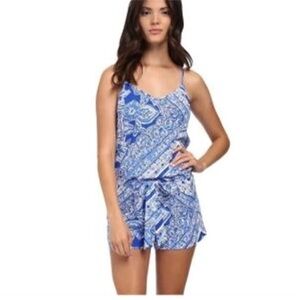 Lilly Pulitzer Dusk‎ Romper Blue Crush White Floral Paisley Lightweight Summer M